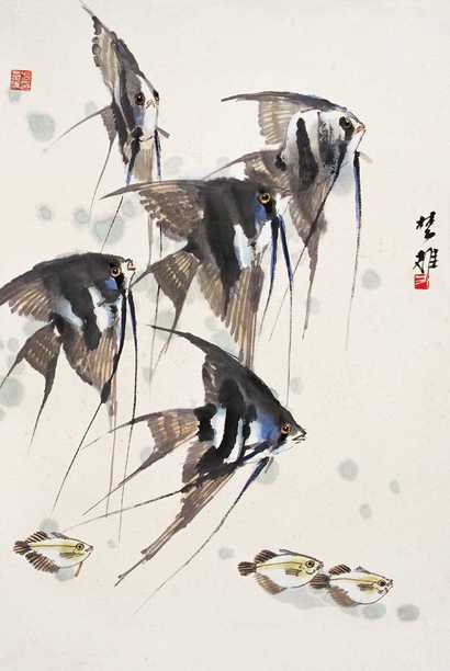 方楚雄 神仙鱼 镜心